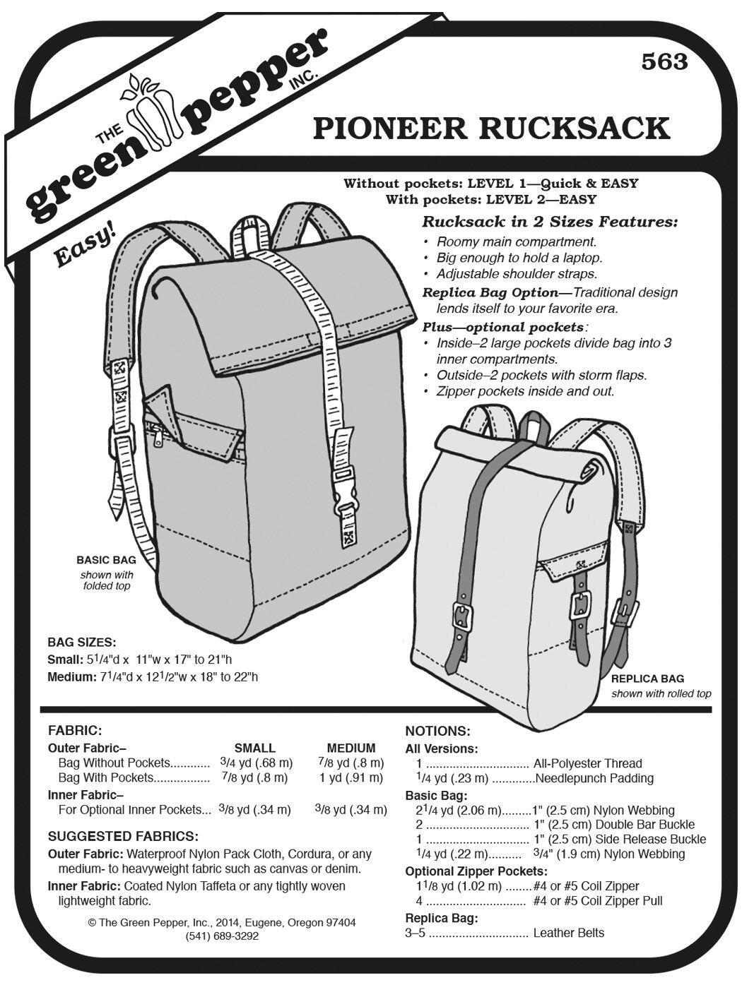 Pioneer-Rucksack, Schnittmuster GP563