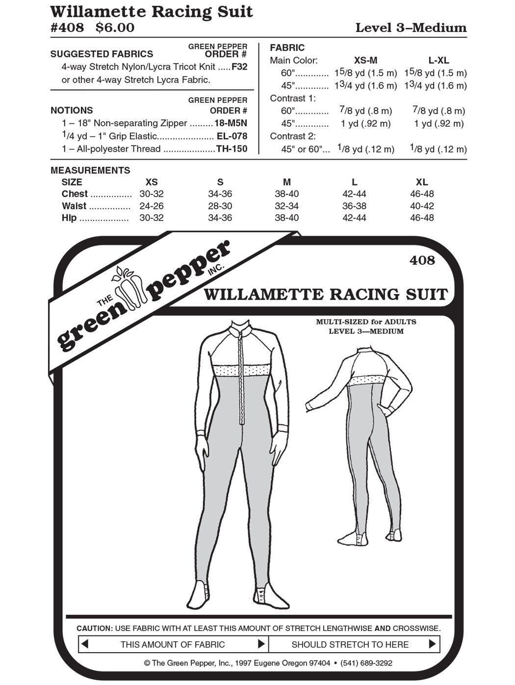 Catsuit, Lycra-Anzug, Schnittmuster GP408
