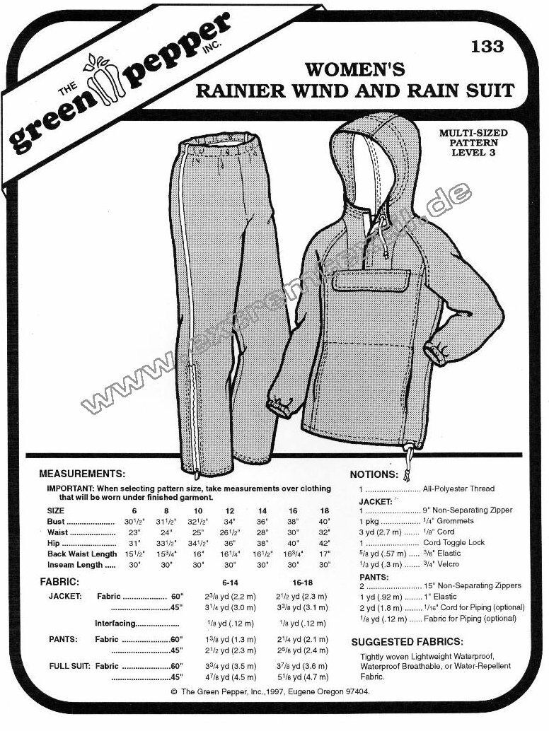 Rainier Wind- u. Regencombi f. Frauen, Schnittmuster GP133