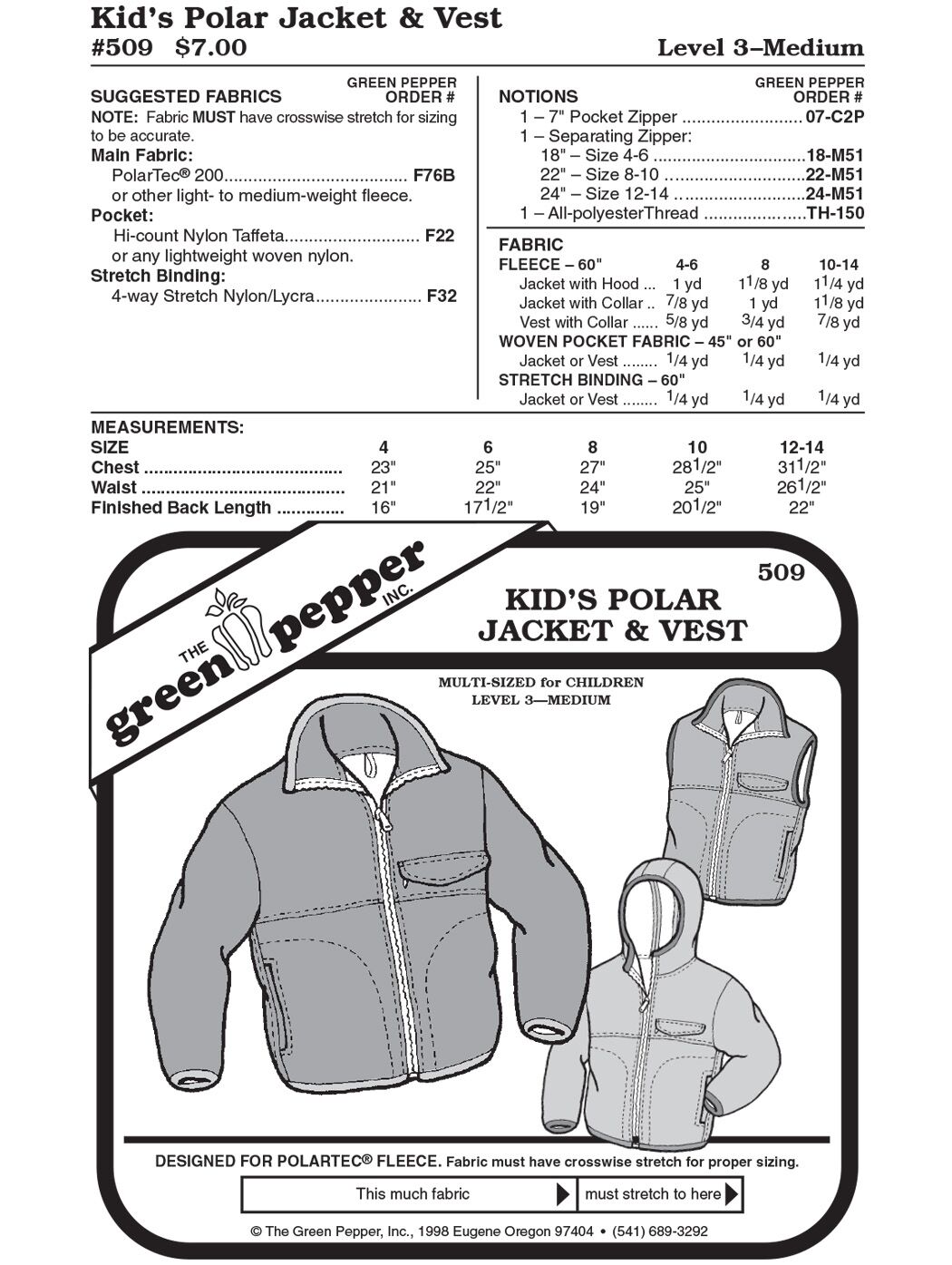 Fleecejacke u. Weste f Kinder, Schnittmuster GP509