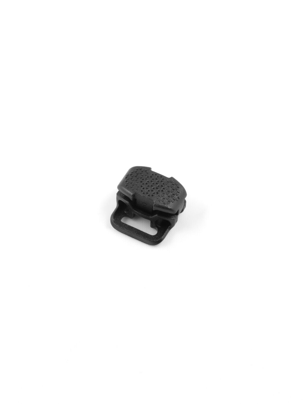 Cord Lock, flat, for 2 cords, with single webbing attachment