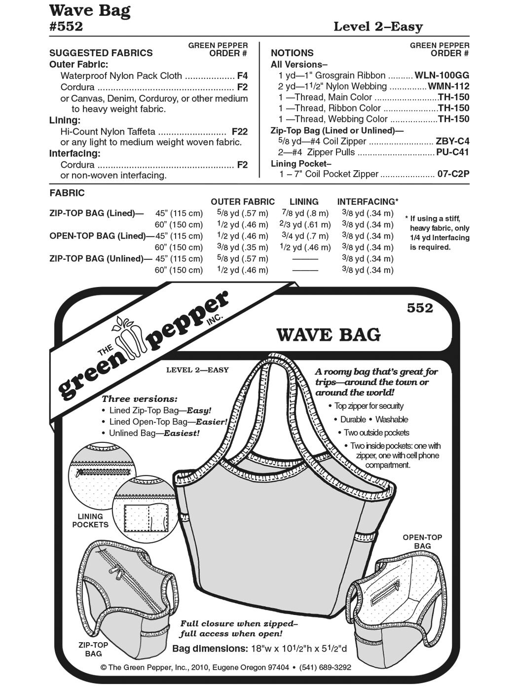 Wave Tragetasche, Schnittmuster GP552