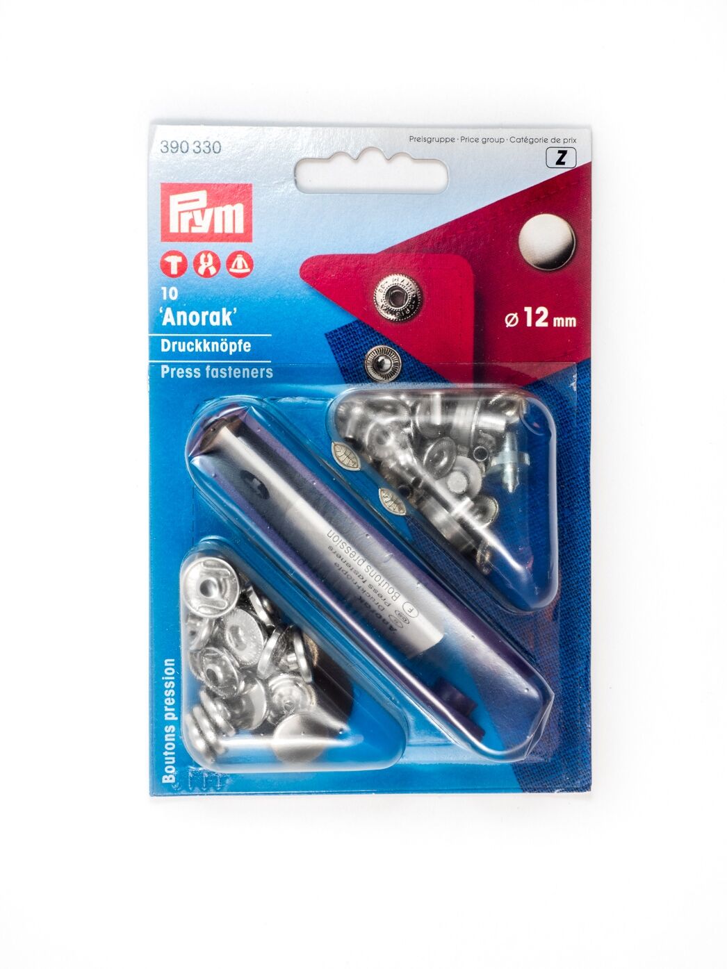 Druckknöpfe Anorak, 12mm, silber, Prym 390330