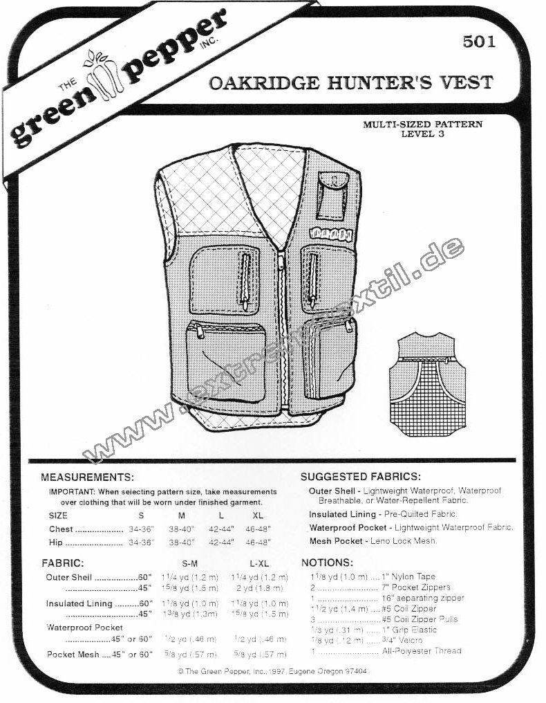 Materialweste, Schnittmuster GP501