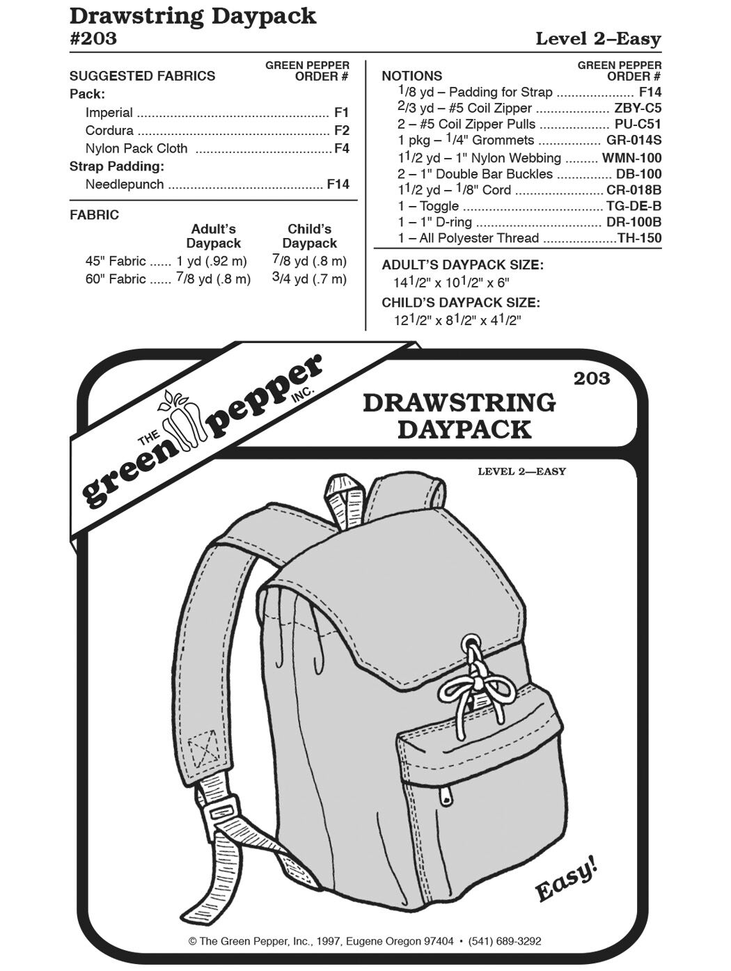 Drawstring Rucksack , Schnittmuster GP203