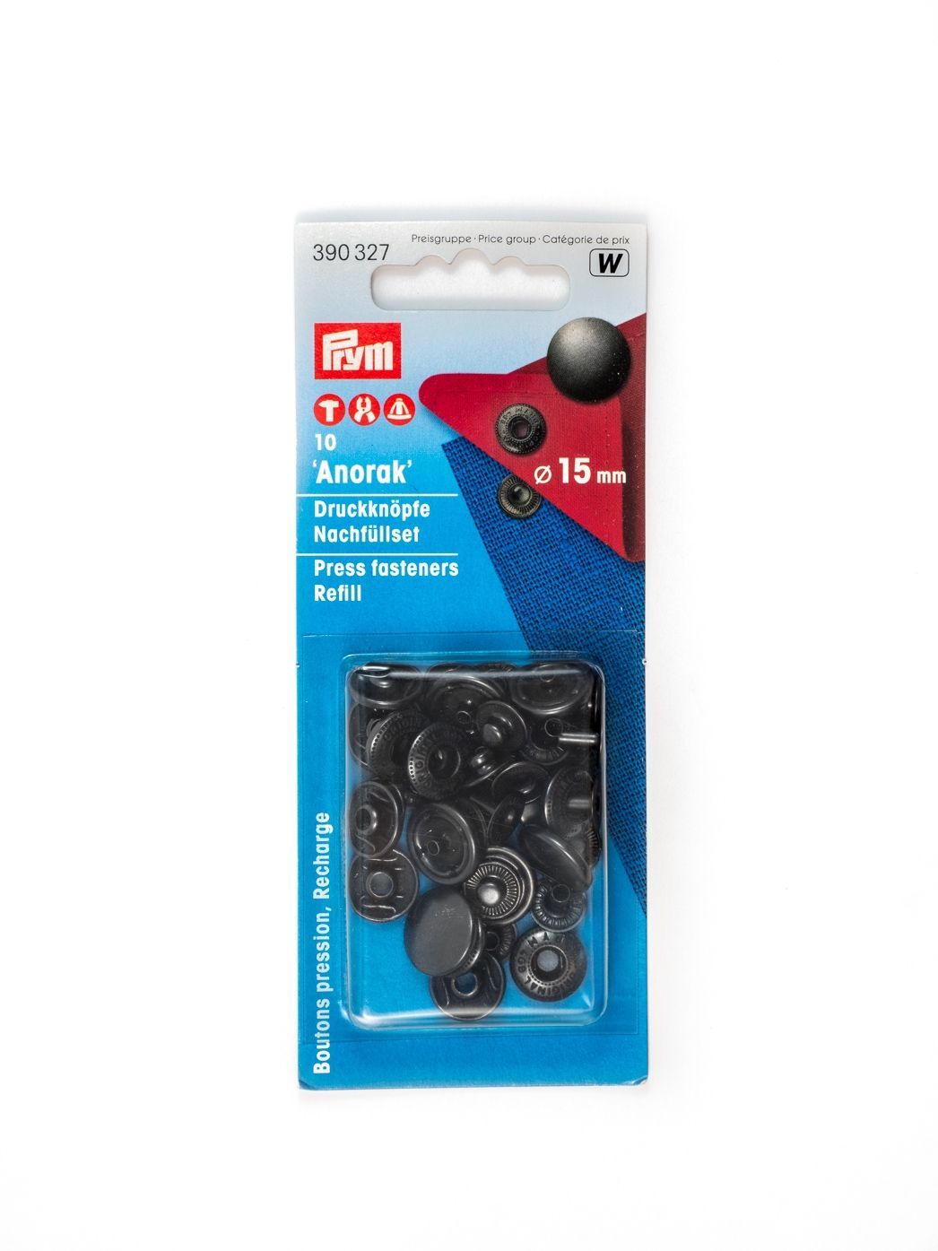 Druckknöpfe Anorak, 15mm, Nachfüllpack, Prym 390321 / 390327