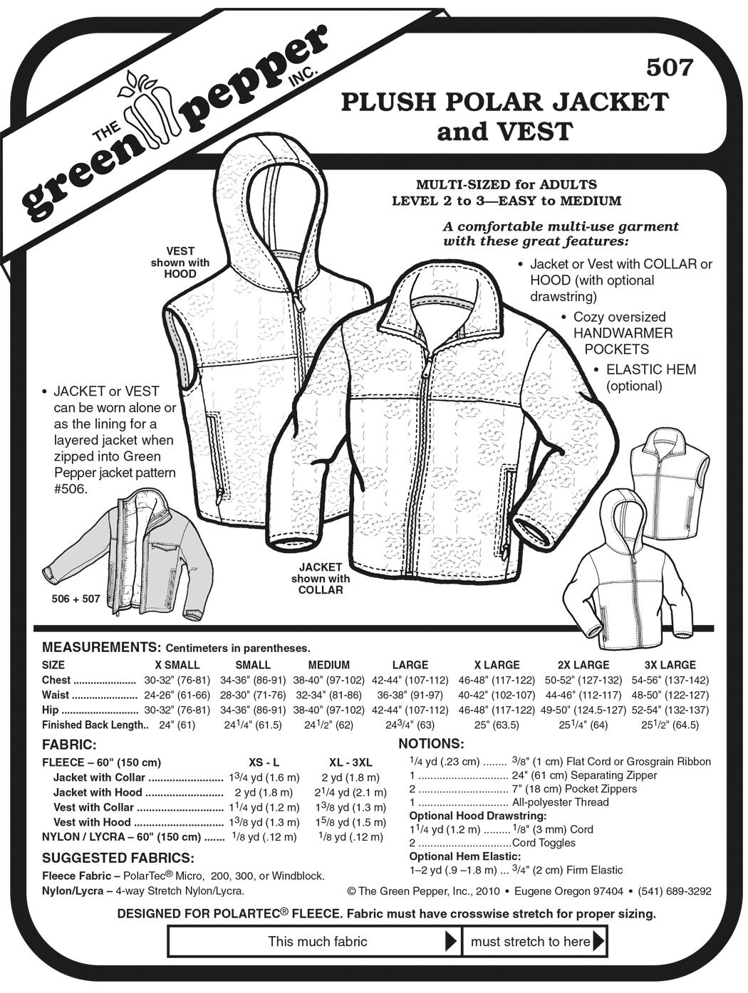 Fleecejacke und Weste, Schnittmuster GP507