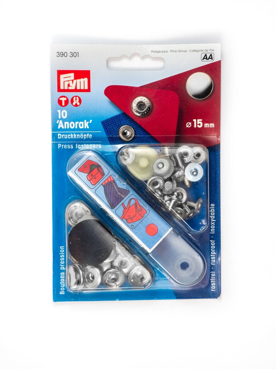 Druckknöpfe Anorak, 15mm, silber, Prym 390301