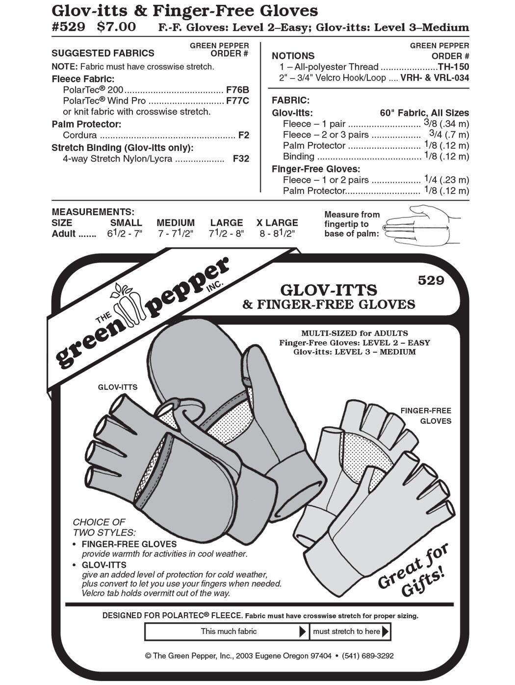 Fingerhandschuhe m. Kappe, Schnittmuster GP529