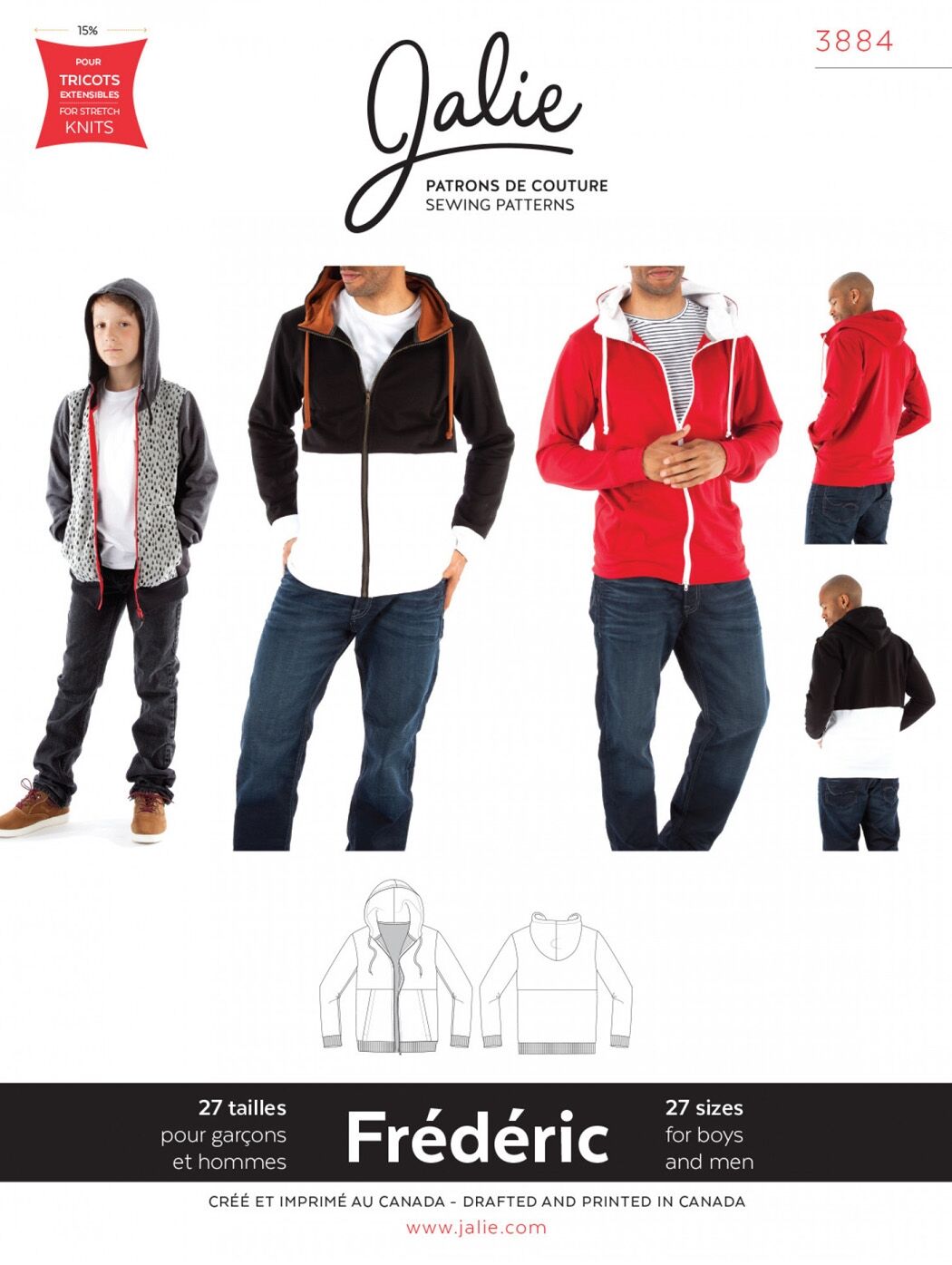 Kapuzenjacke für  Männer und Kinder, Schnittmuster J3884