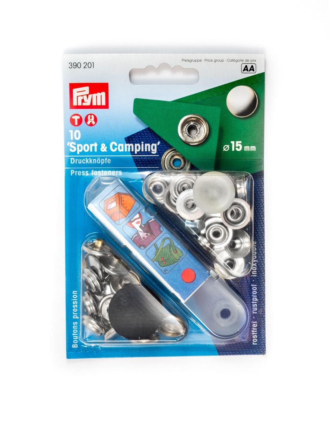 Druckknöpfe Sport+Camping, 15mm, silber, Prym 390201