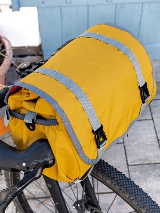 Small handlebar bag made from recycled X-Pac® RX30 in gold